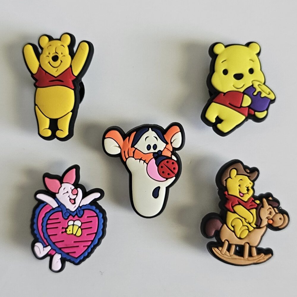 WINNIE the POOH friends SHOE CHARMS set of 5 TIGGER piglet ROCKING HORSE heart